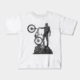 Downhill mountain biker black and white Kids T-Shirt